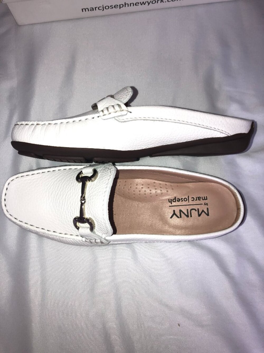 NWT Marc Joseph New York Ocean Drive Buckle  Mule White Grainy Size 7